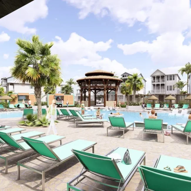 Rendering — Rows of sun loungers by the pool